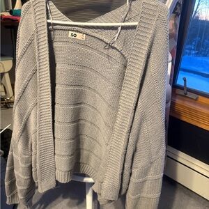 SO Light Gray Open-Front Knit Cardigan